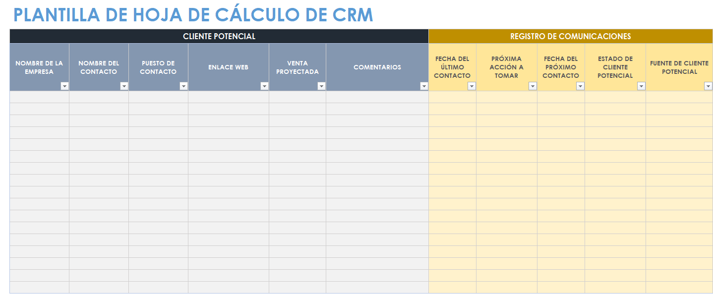 hoja de cálculo de CRM