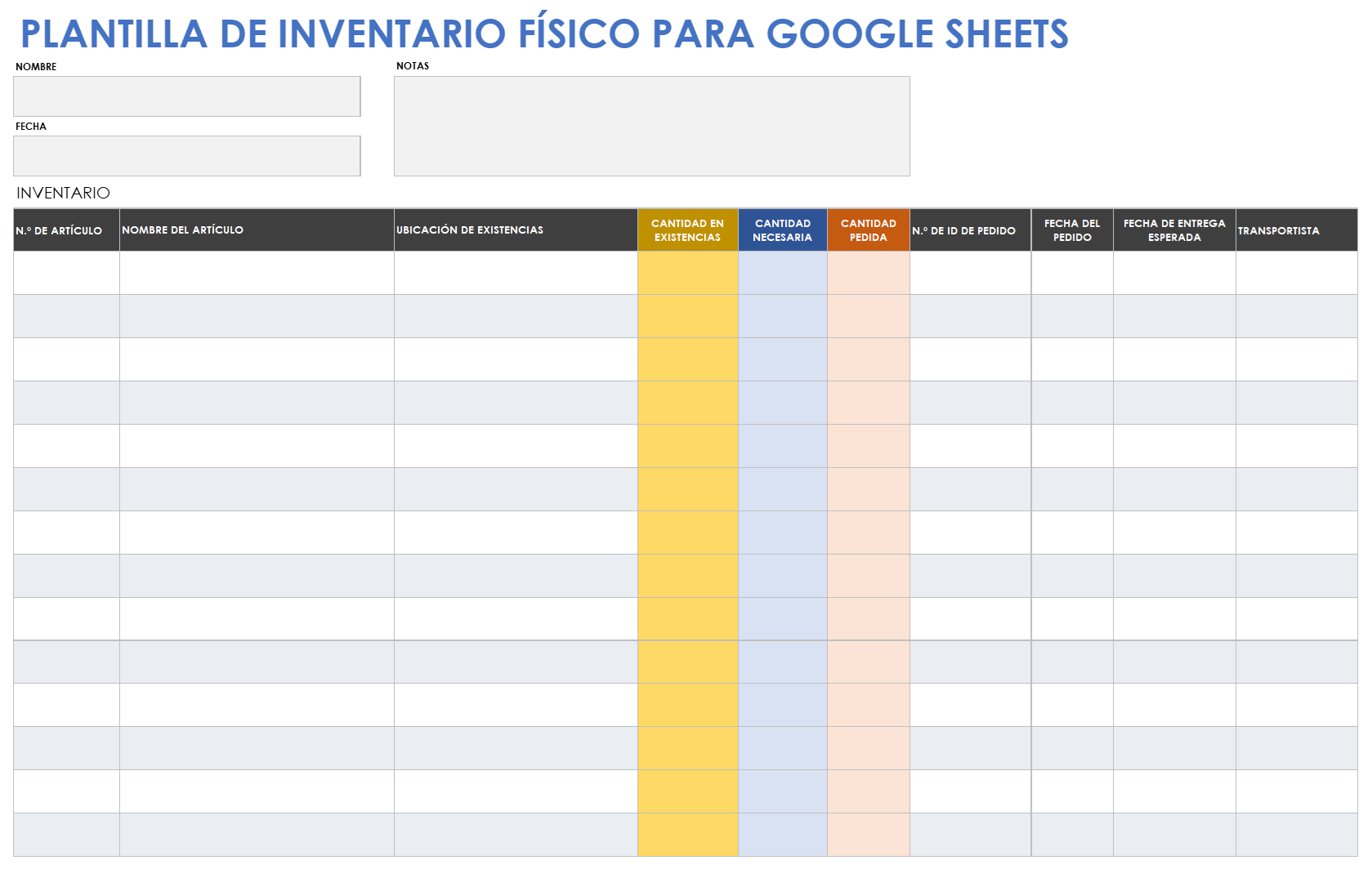  Plantilla de recuento de inventario físico de hojas de cálculo de Google