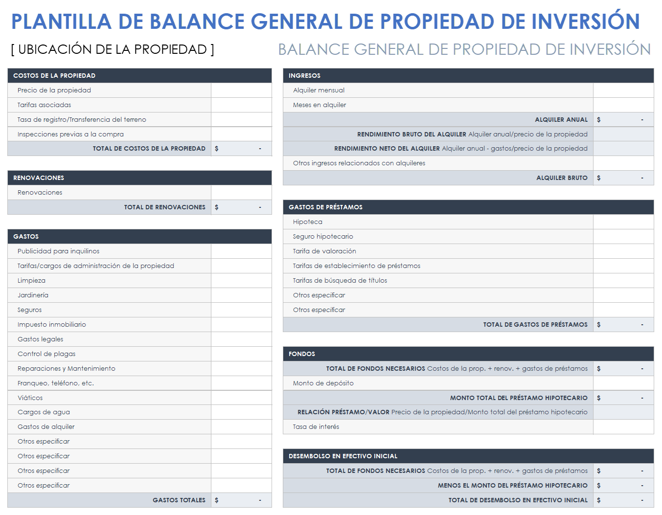  Plantilla de balance de propiedad de inversión