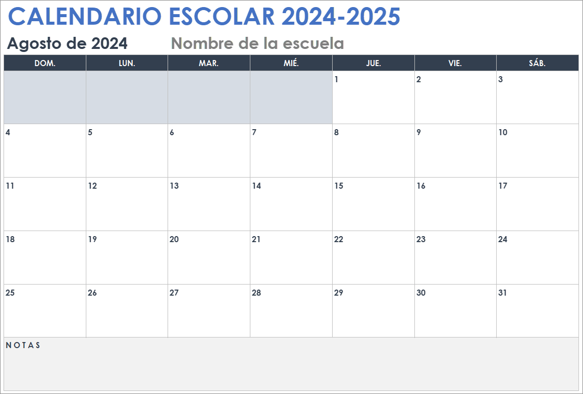  Plantilla de calendario escolar