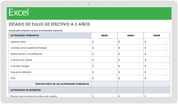 Estado de Flujo de Efectivo de 3 Años