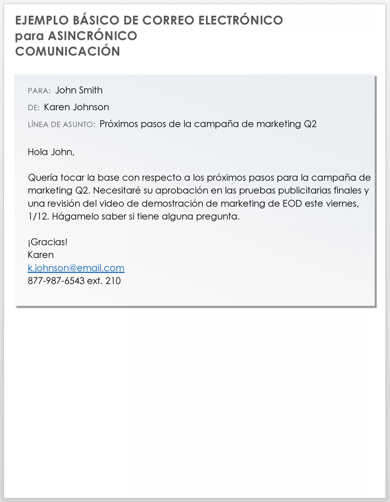 Ejemplo de correo electrónico básico para la comunicación asincrónica