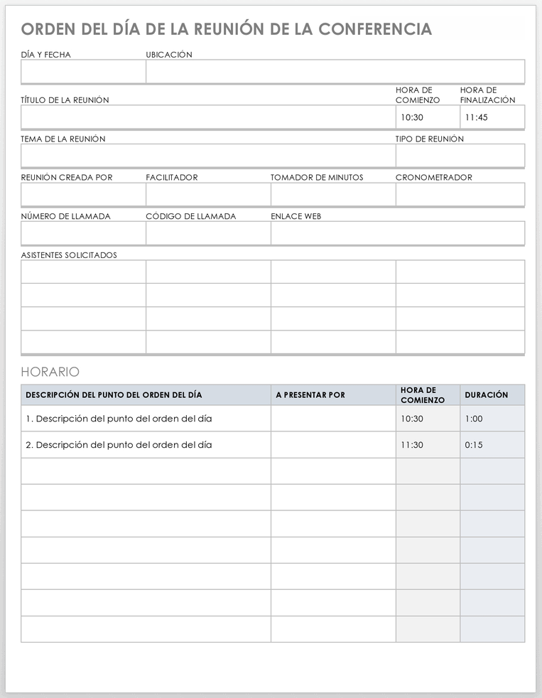  Plantilla de agenda de reunión de conferencia