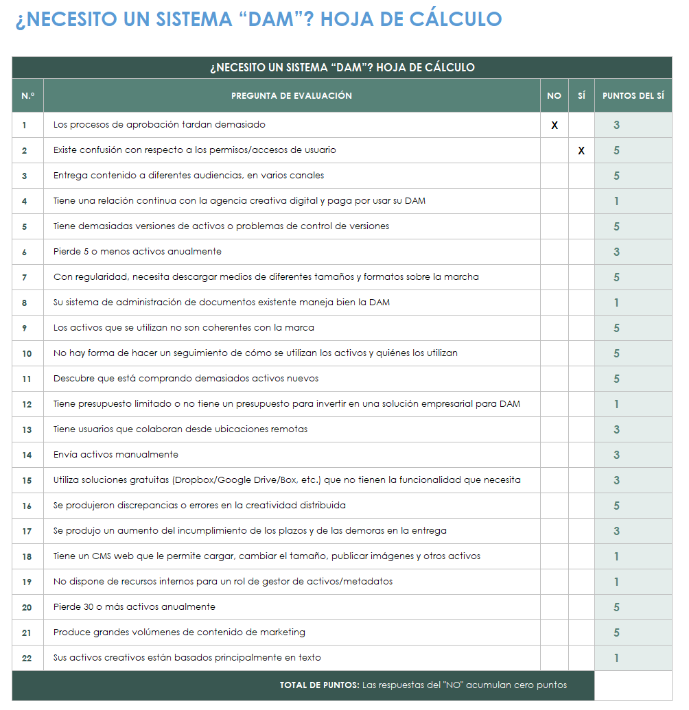 Plantilla de hoja de trabajo del sistema "Necesito un sistema DAM"