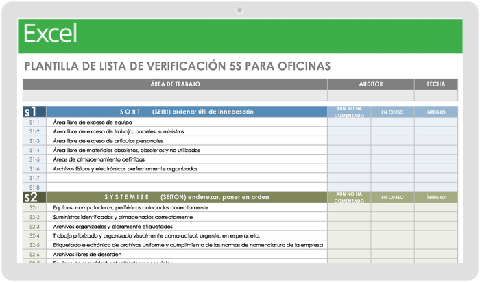 plantilla de lista de verificación de 5S para oficinas