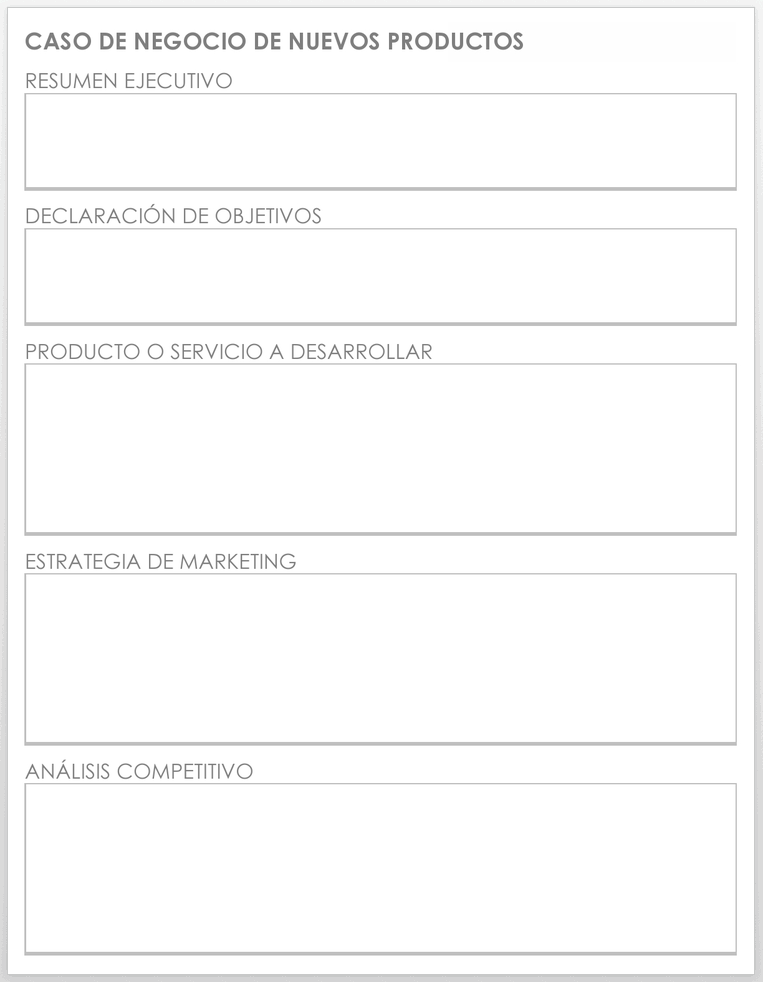 Plantilla de caso de negocio de nuevo producto