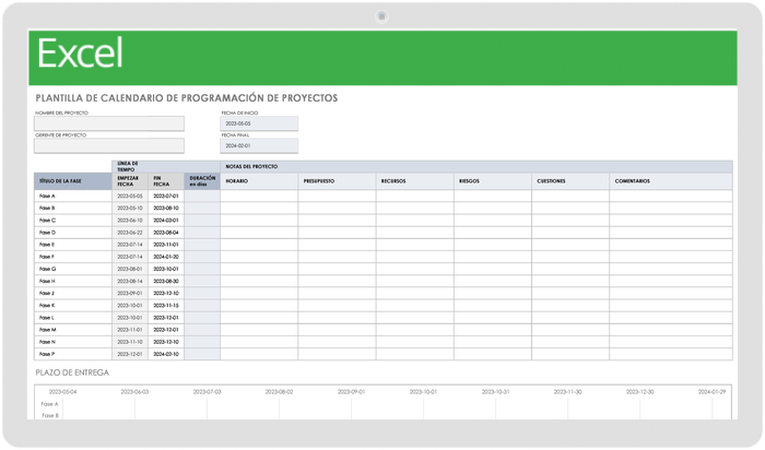 Plantilla de Calendario de Programación Del Proyecto