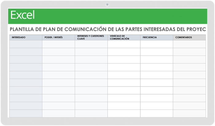 Plantilla del plan de comunicación de las partes interesadas del proyecto