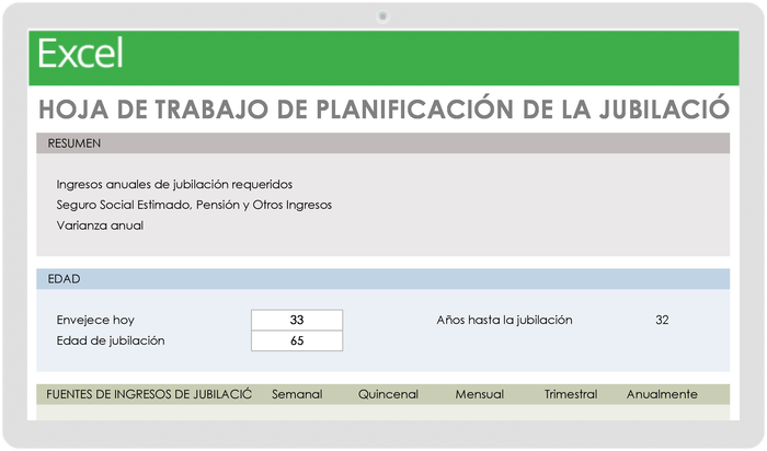 Plantilla de Hoja de Cálculo de Planificación de Jubilación