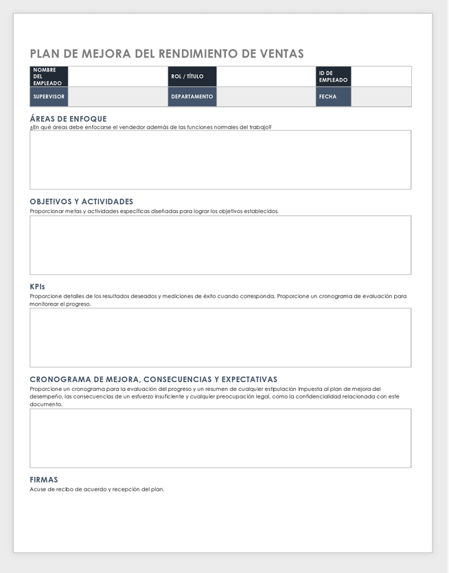 Sales Performance Improvement Plan - Spanish