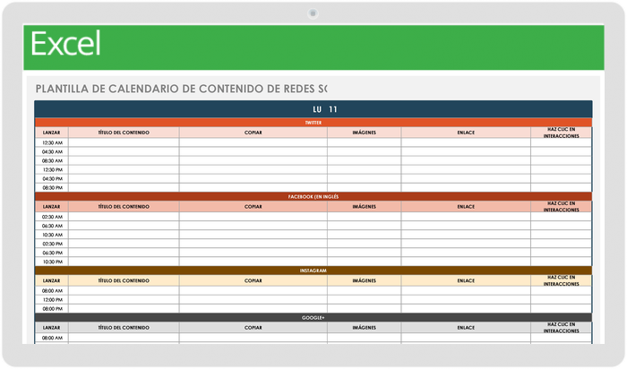 Plantilla de calendario de contenido de redes sociales