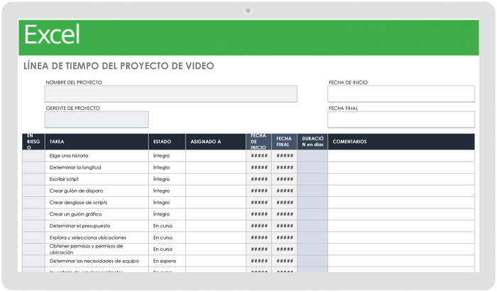 Plantilla de línea de tiempo de proyecto de video