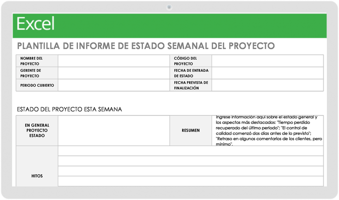  Plantilla de informe de estado de proyecto semanal