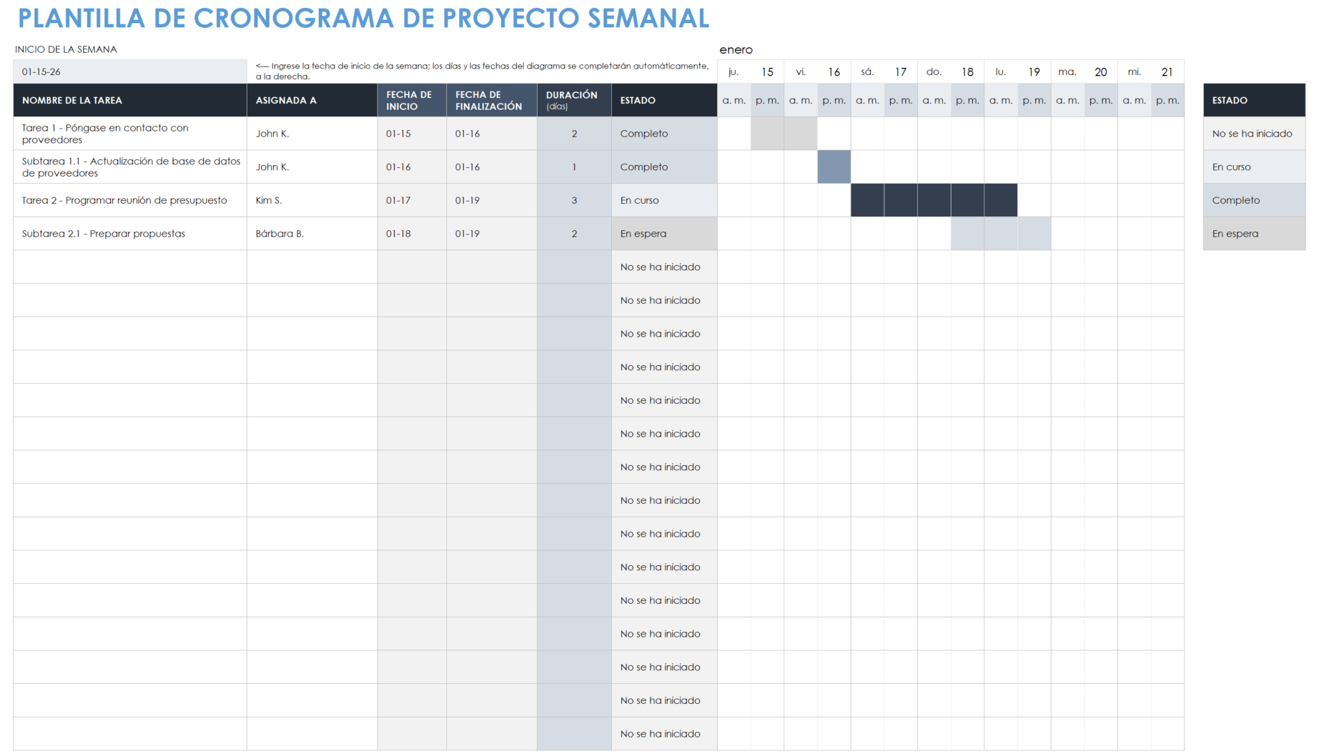 Cronograma semanal del proyecto