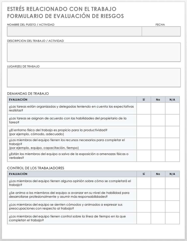 FORMULARIO DE EVALUACIÓN DE RIESGO DE ESTRÉS RELACIONADO CON EL TRABAJO